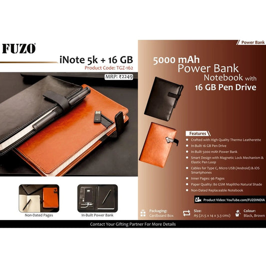 iNote 5000 mAh Power Bank Notebook with 16 GB Pen Drive - TGZ-162 MARSH Corporate gifts