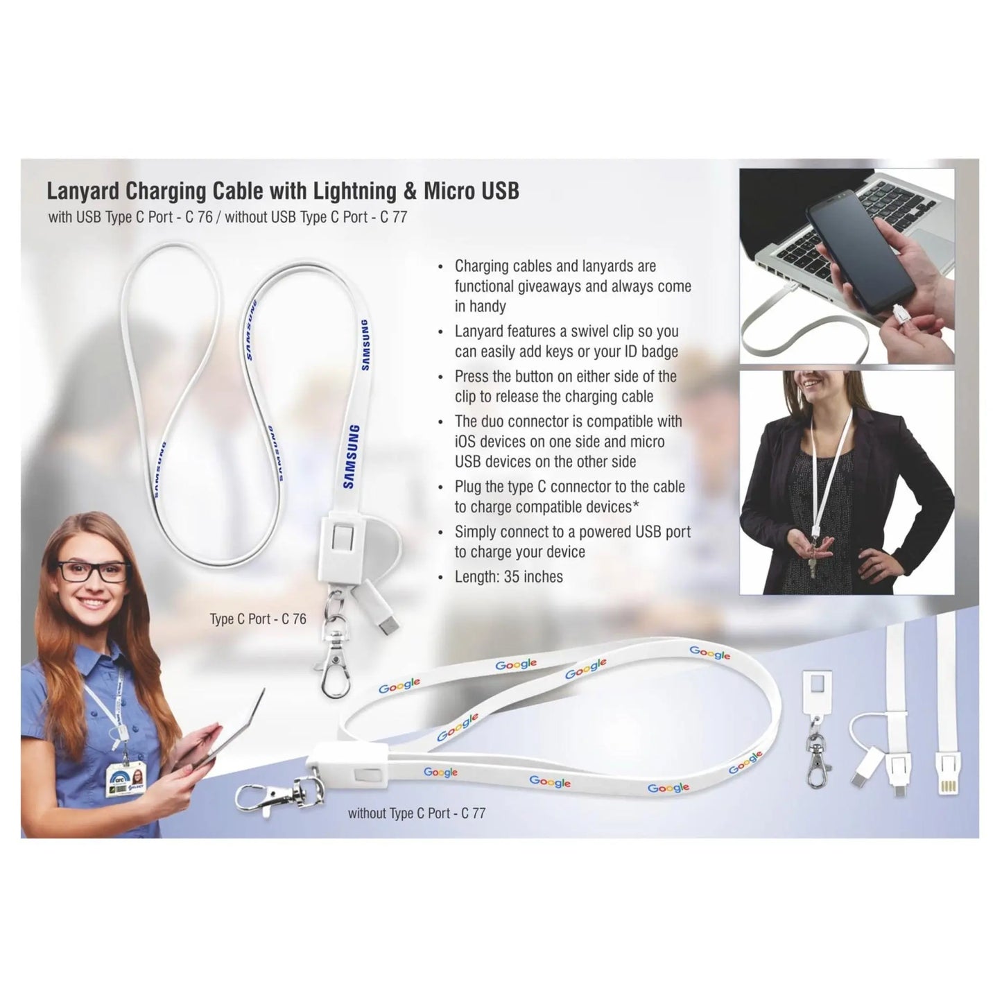 Lanyard Charging Cable With Lightning And Micro USB Port - C 77 MARSH Corporate gifts