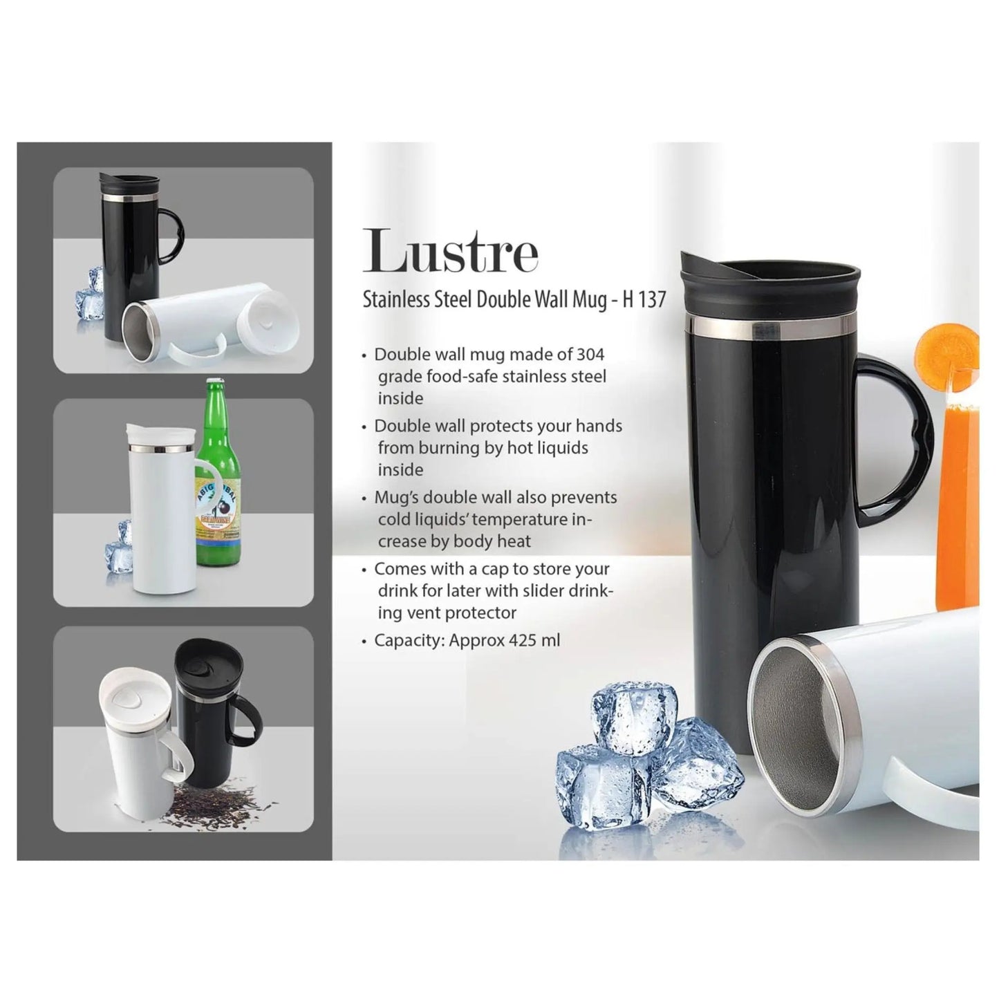 Lustre Stainless Steel Double Wall Mug - 425 ml - H137 MARSH Corporate gifts