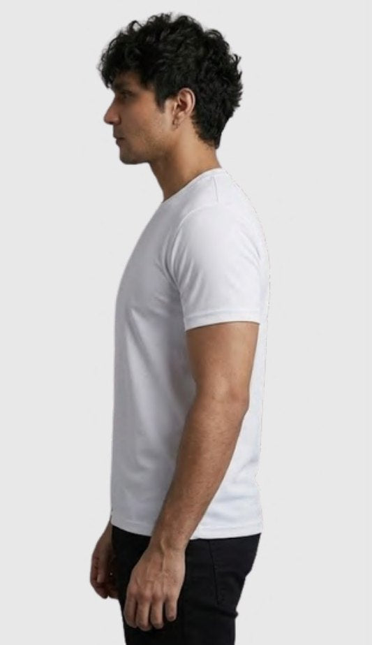 Dot-knit Polyester Round Neck T-shirt – Quality 325 (160 GSM) – side view