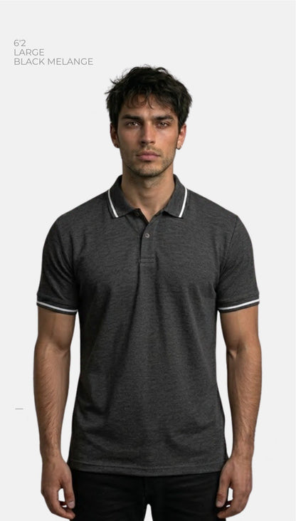 Poly-Cotton Polo T-shirt with Tipping – Quality 053 (180 GSM) – model wearing