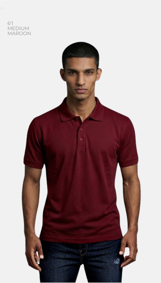 Cotton-feel Spun Poly Polo T-shirt – Quality 850 (240 GSM) – model wearing