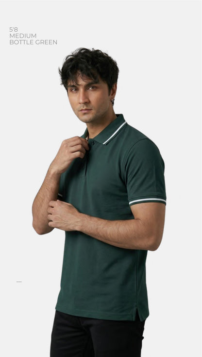 Cotton-feel Spun Poly Polo T-shirt with Tipping – Quality 007 (180 GSM) – model wearing