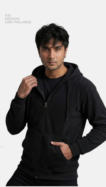 Poly-Cotton Zipper Hoodie – Quality 400 (280 GSM) – model wearing