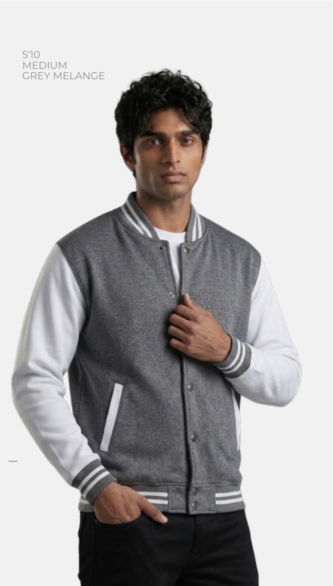 Polyester Varsity Jacket – Quality 680 (300 GSM) – model wearing