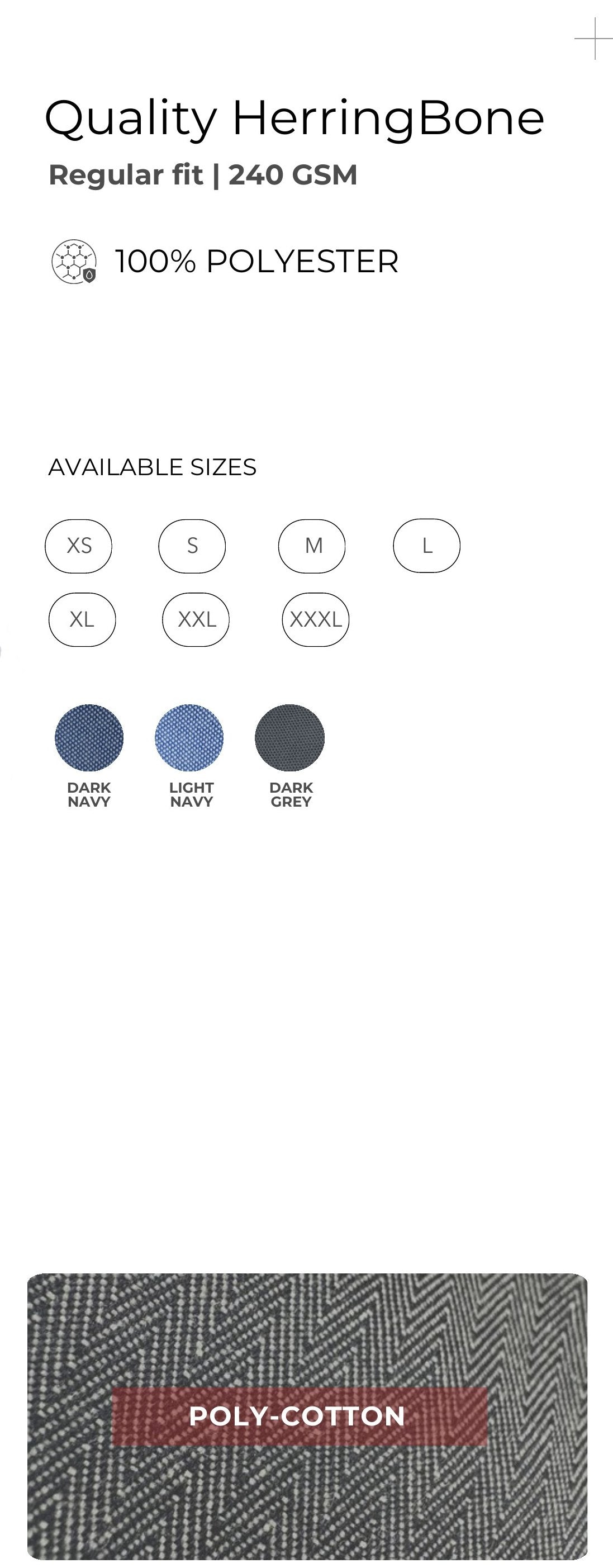 Herringbone Formal Shirt (240 GSM) – specifications and colour swatches