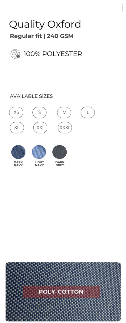 Oxford Formal Shirt (240 GSM) – specifications and colour swatches