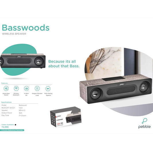 Pebble Basswoods Wireless Speaker - 16W MARSH Corporate gifts