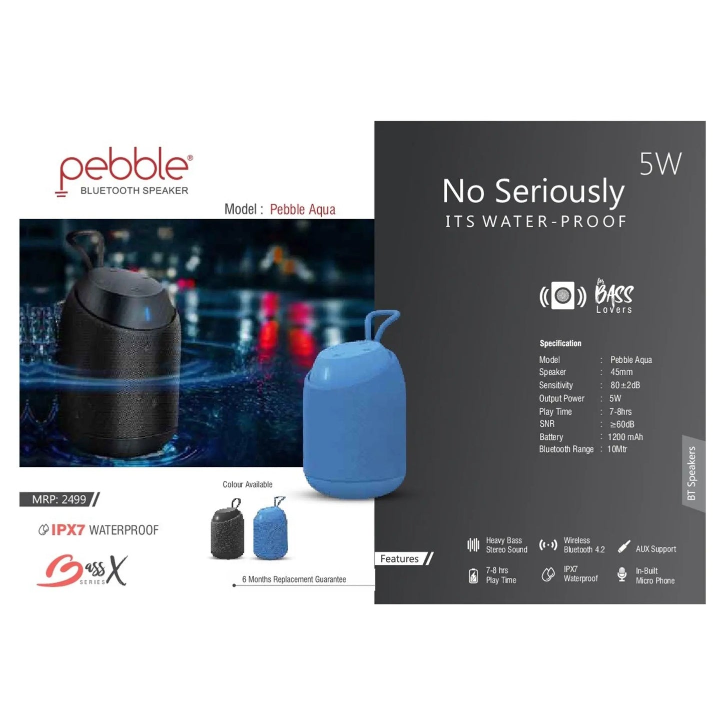Pebble BassX Aqua Wireless Speaker - 5W MARSH Stationery