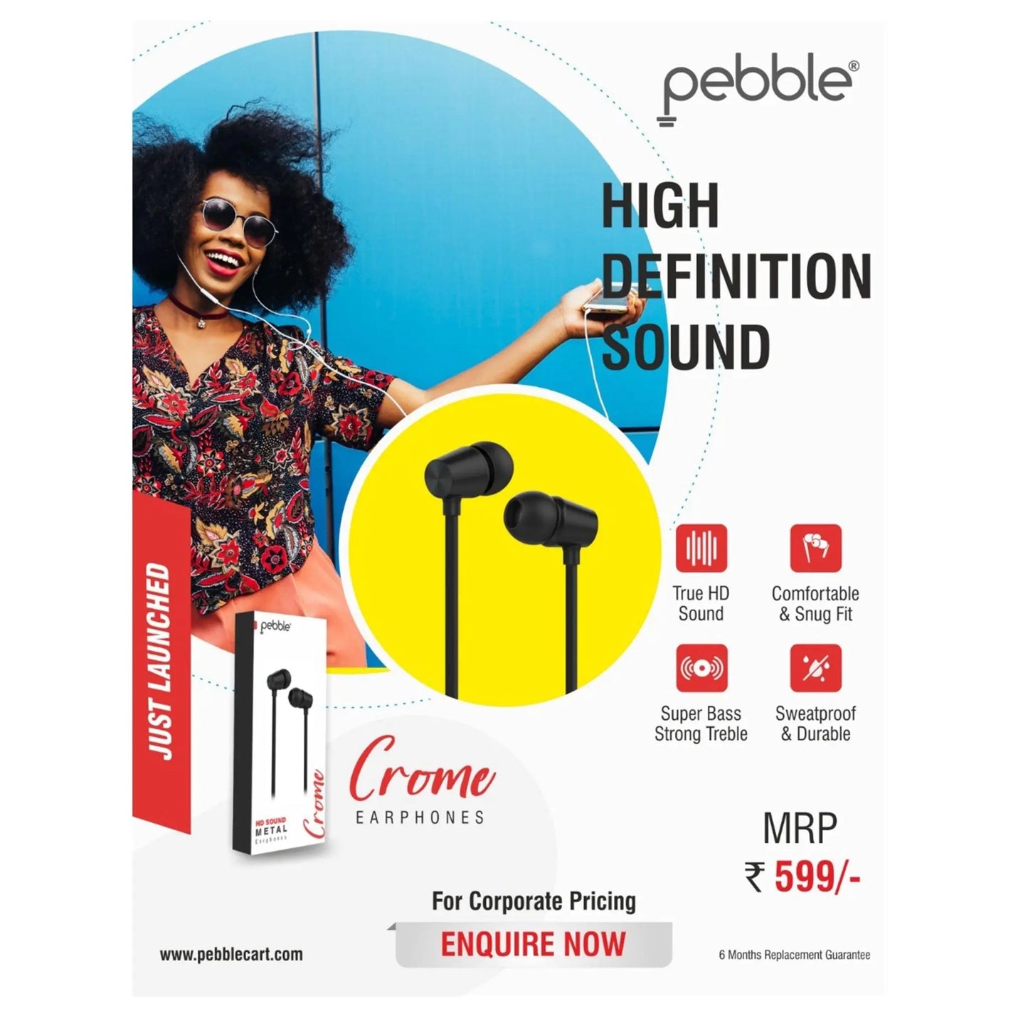 Pebble Crome Wired Earphone MARSH Stationery