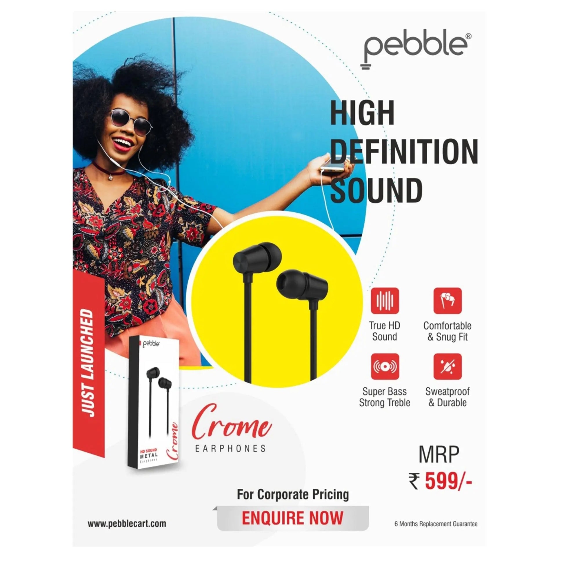 Pebble Crome Wired Earphone MARSH Stationery