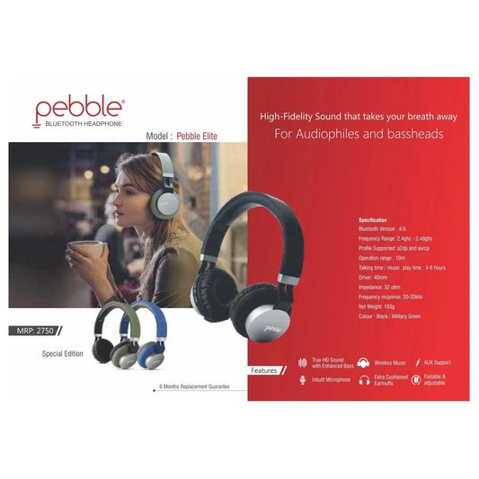 Pebble Elite On-Ear Bluetooth Headphones with mic MARSH Stationery
