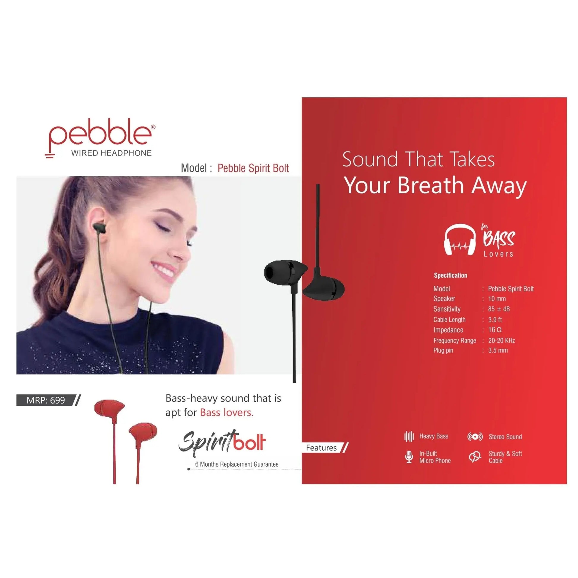 Pebble Spirit Bolt Wired Earphone MARSH Stationery
