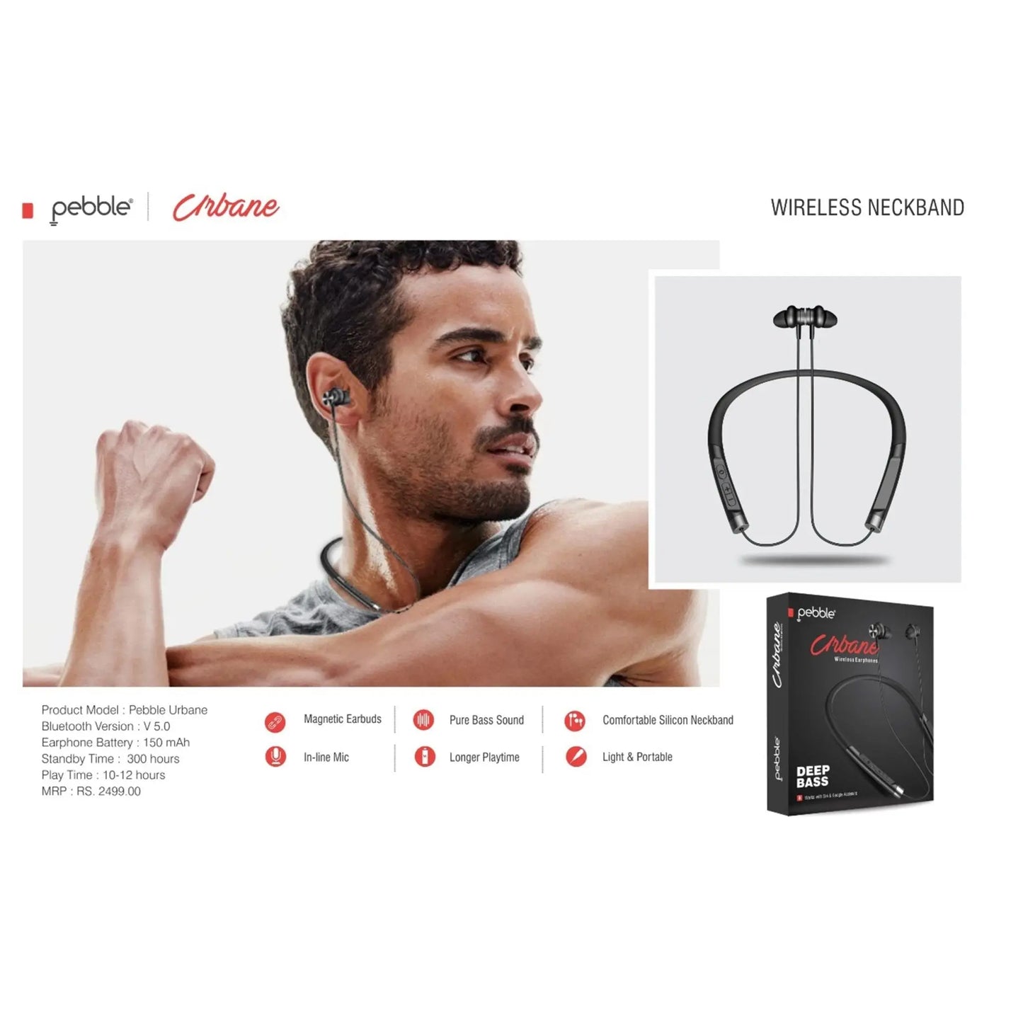 Pebble Urbane Black Bluetooth Neckband Earphones MARSH Stationery