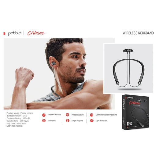 Pebble Urbane Black Bluetooth Neckband Earphones MARSH Stationery