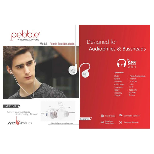 Pebble Zest Bassbuds Wired Earphone MARSH Stationery