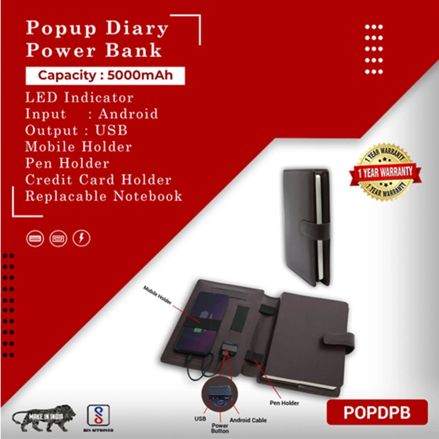 Popup Diary 5000 mAh - Dark Brown MARSH Corporate gifts