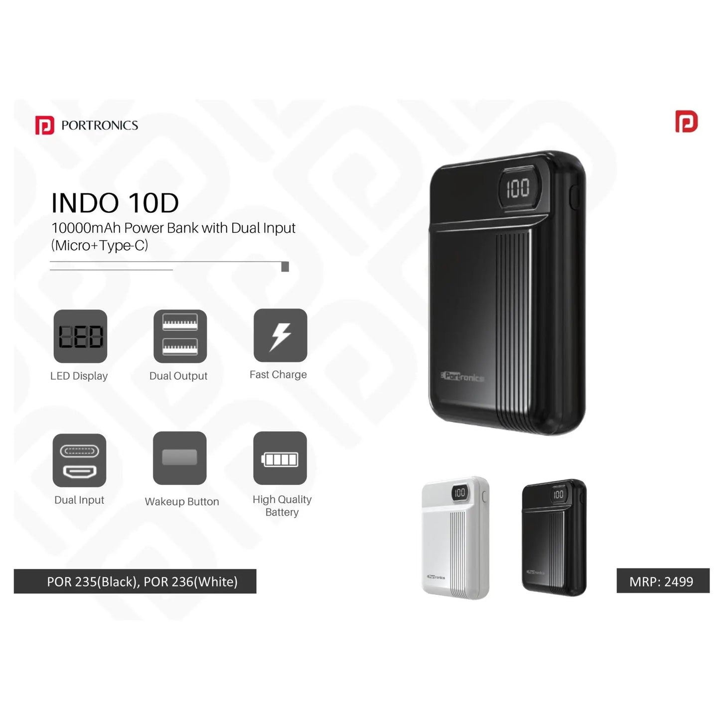 Portronics 10000mAh Power Bank with Dual Input (Micro+Type-C) - POR 235/236 MARSH Corporate gifts