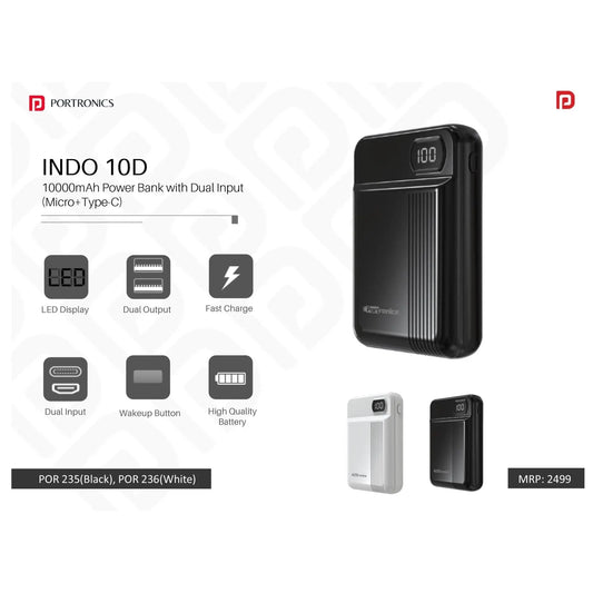 Portronics 10000mAh Power Bank with Dual Input (Micro+Type-C) - POR 235/236 MARSH Corporate gifts