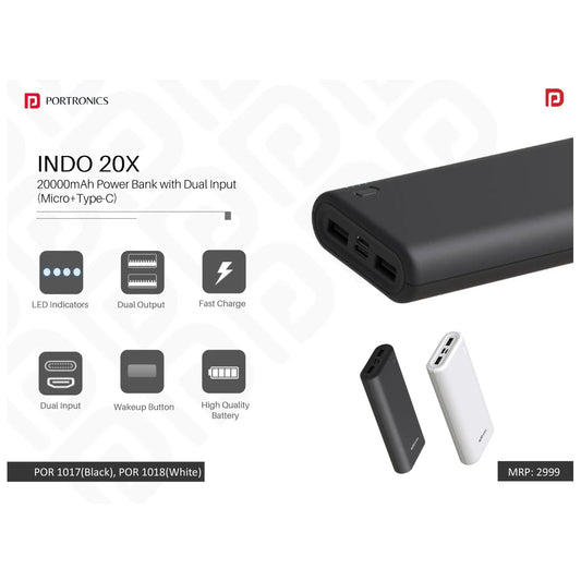 Portronics 20000mAh Power Bank with Dual Input (Micro+Type-C) - POR 1017/1018 MARSH Corporate gifts