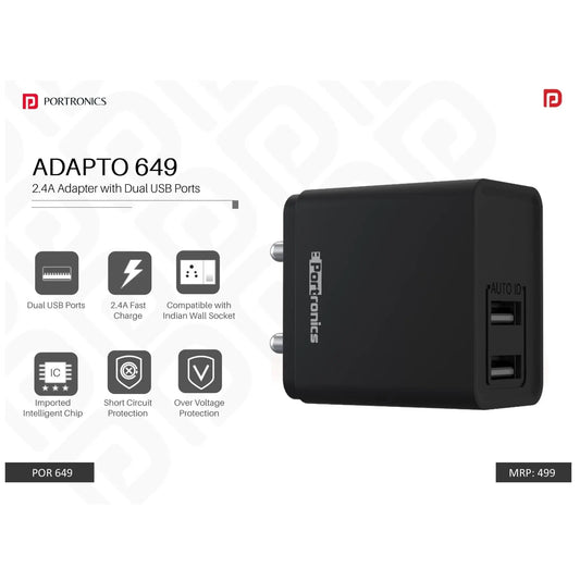 Portronics  2.4A Charger with Dual USB Ports - POR 648/649 MARSH Corporate gifts