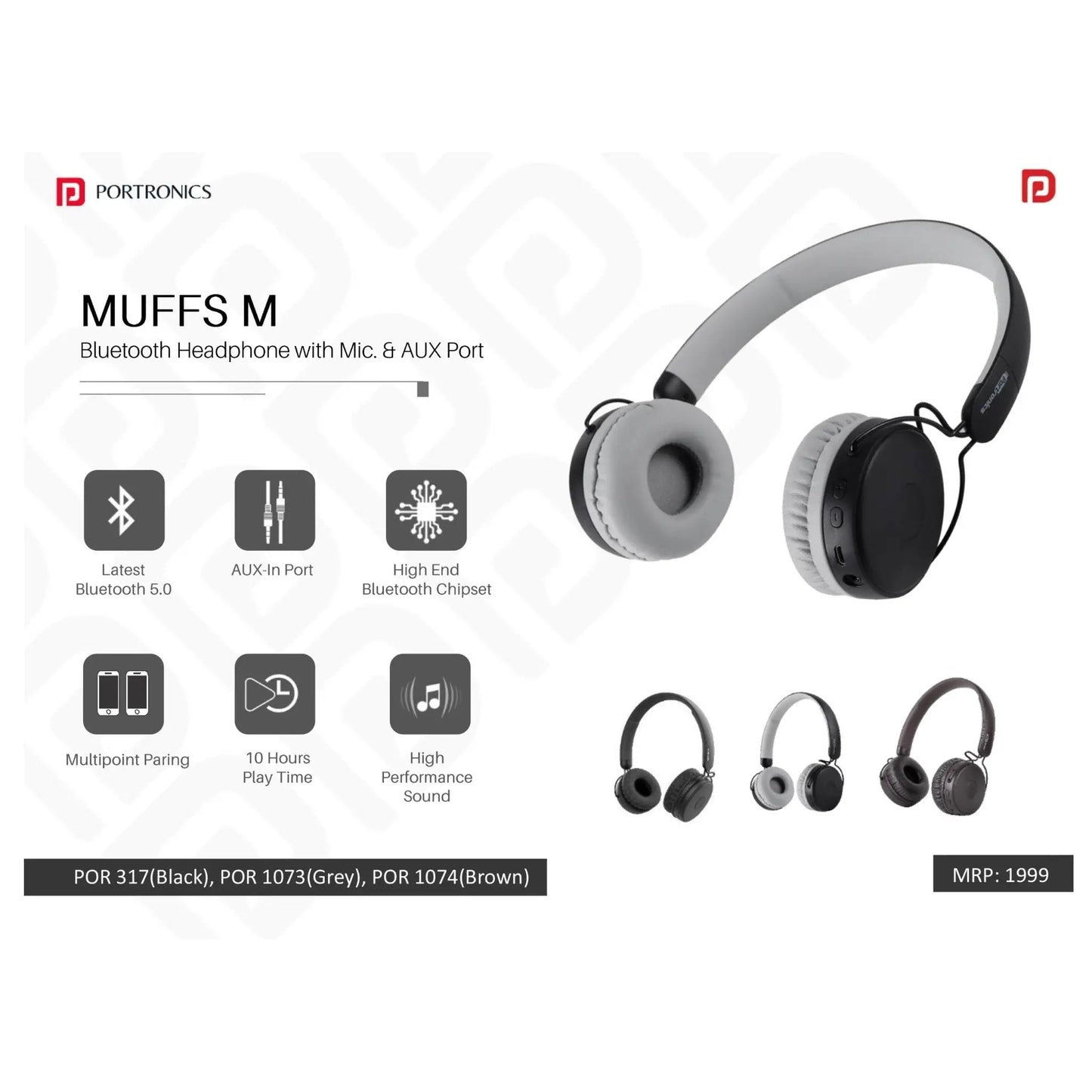 Portronics Bluetooth Headphone with Mic. & AUX Port - POR 317/1073/1074 MARSH Corporate gifts