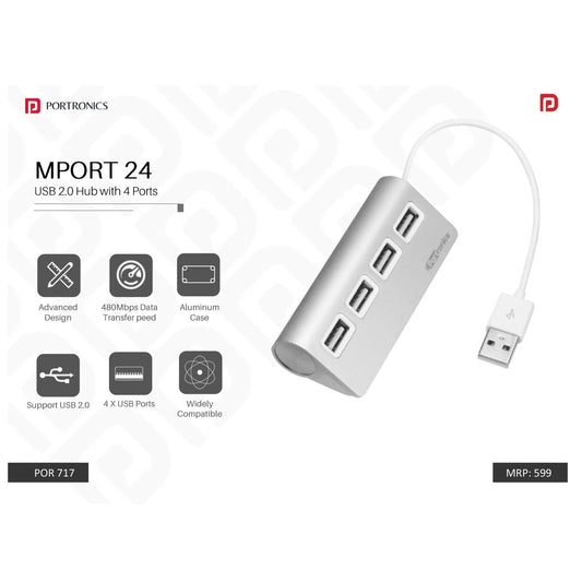 Portronics USB 2.0 Aluminium HUB with 4 USB Ports - POR 717 MARSH Corporate gifts