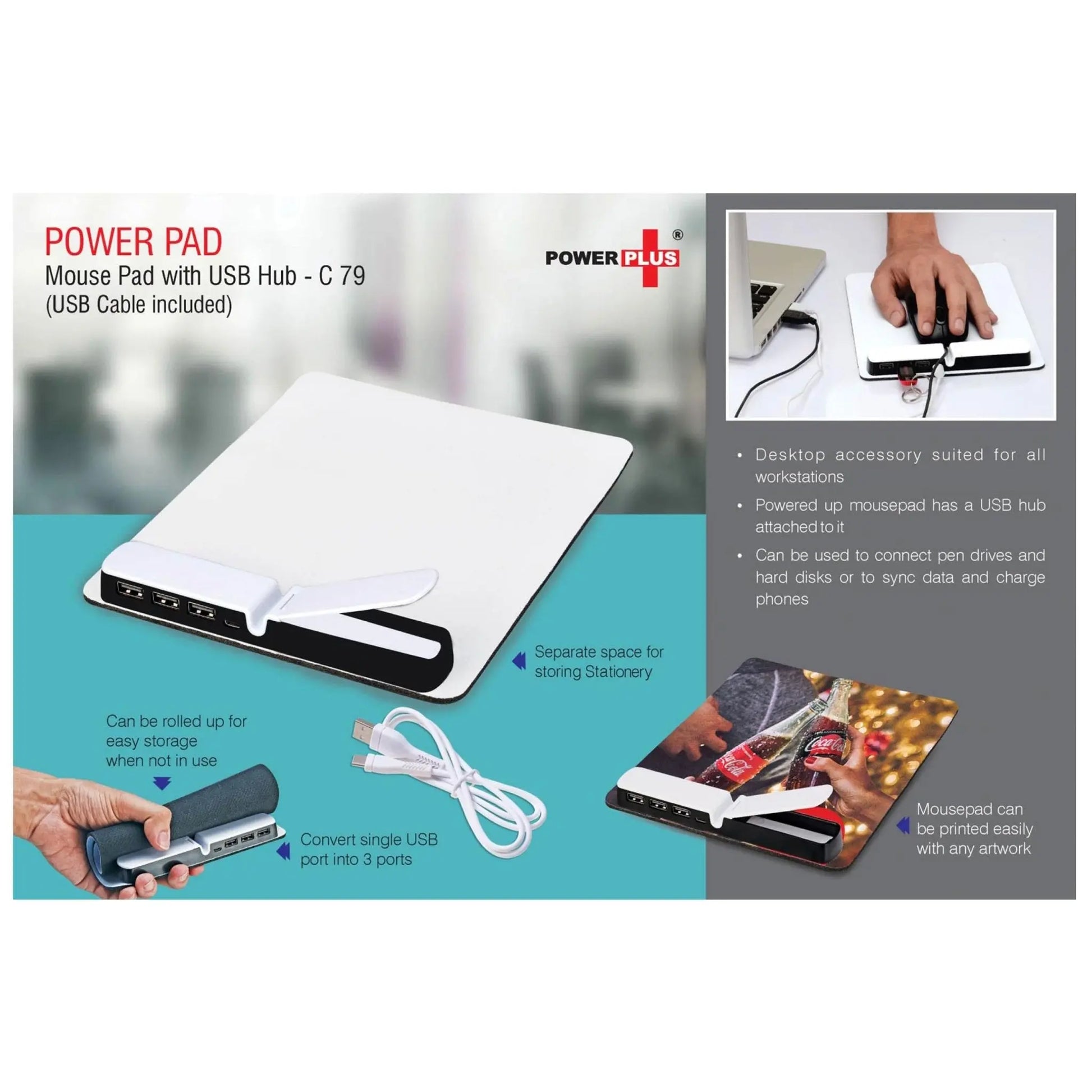 Power Pad: Mouse Pad With USB Hub (USB Cable Included) - C 79 MARSH Corporate gifts