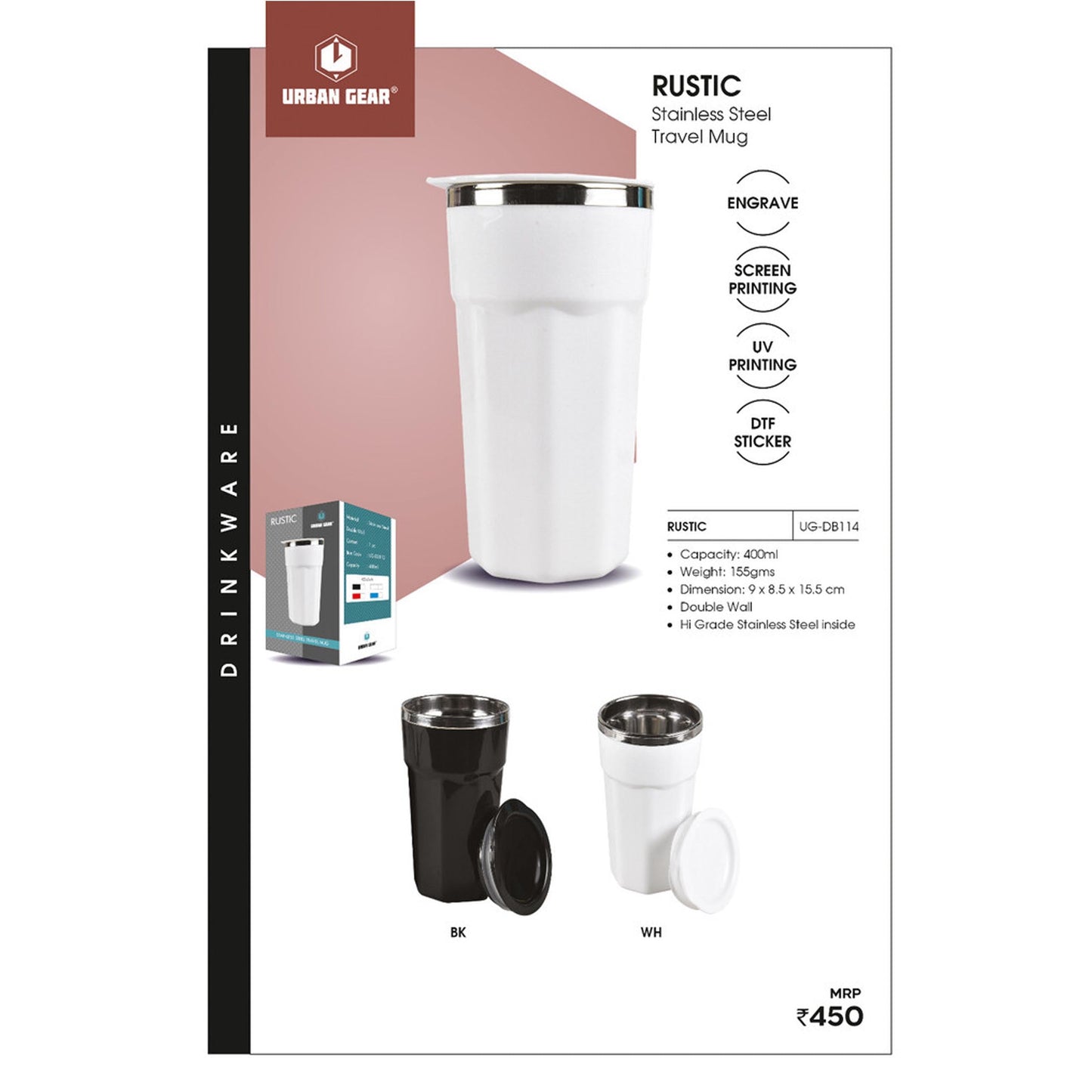 URBAN GEAR - Rustic - Stainless Steel Mug (400ml) - UG-DB112 MARSH Corporate gifts
