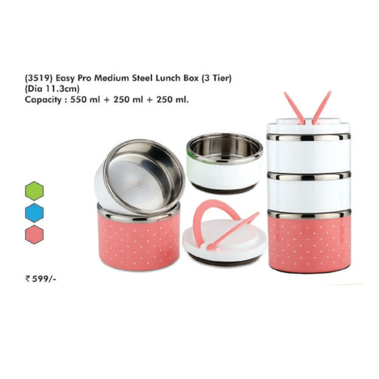 Signora Ware Ease pro Medium Steel Lunch Box 3 Tier - 3519 MARSH Corporate gifts