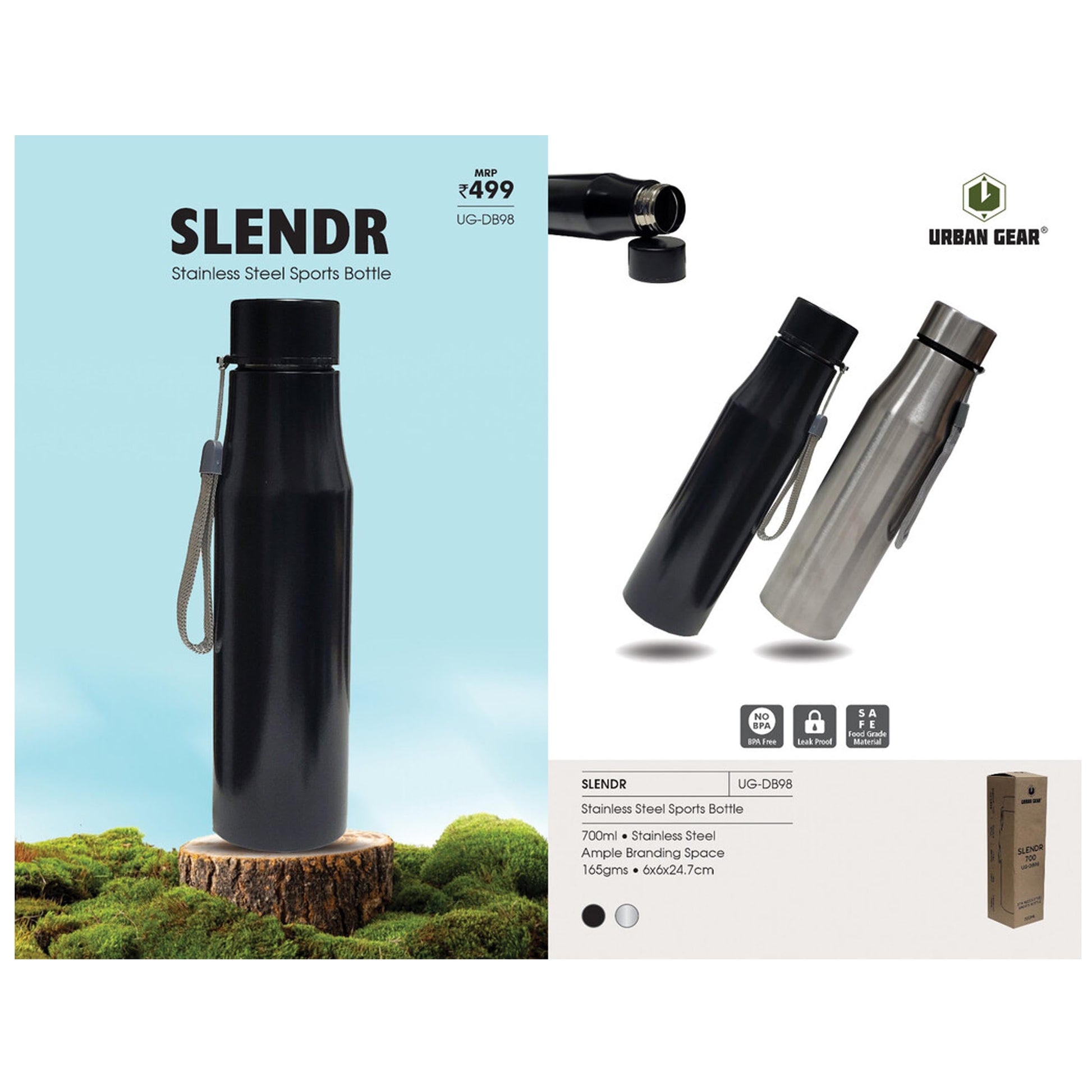 URBAN GEAR - Slendr - Stainless Steel Bottle (700ml)  - UG-DB98 MARSH Corporate gifts