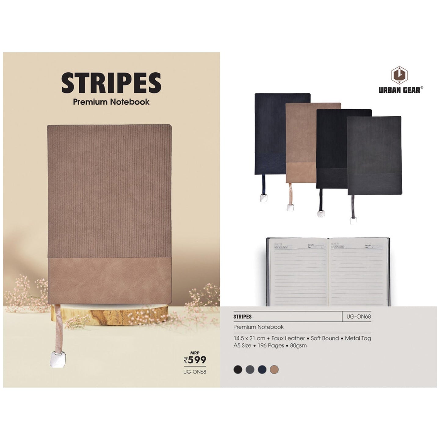 URBAN GEAR - Stripe - Note Books (Soft Bound) - UG-ON68 MARSH Stationery
