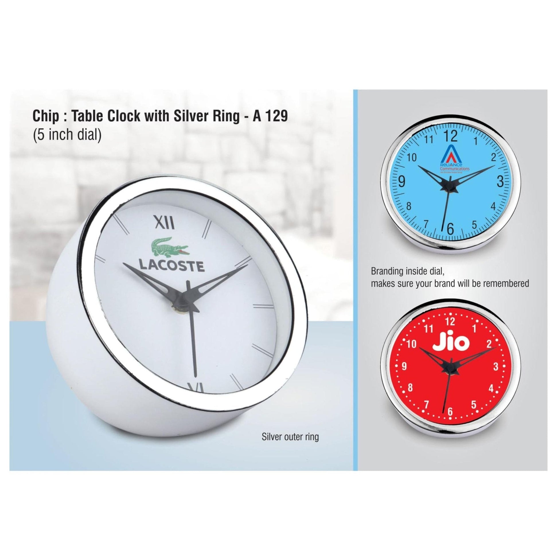 Table Clock with Silver Ring - 5" Dial - A 129 MARSH Corporate gifts