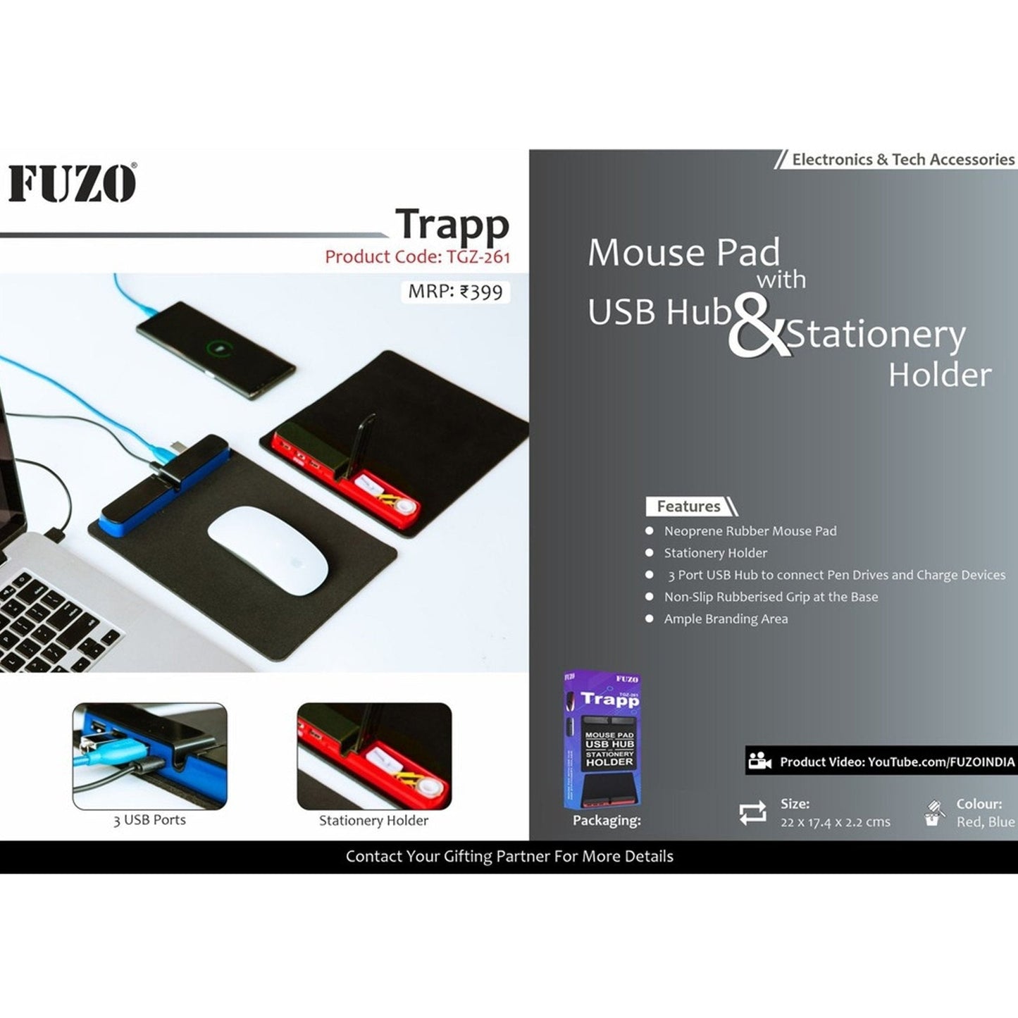 Trapp Mouse Pad with USB Hub & Stationery Holder - TGZ-261 MARSH Corporate gifts