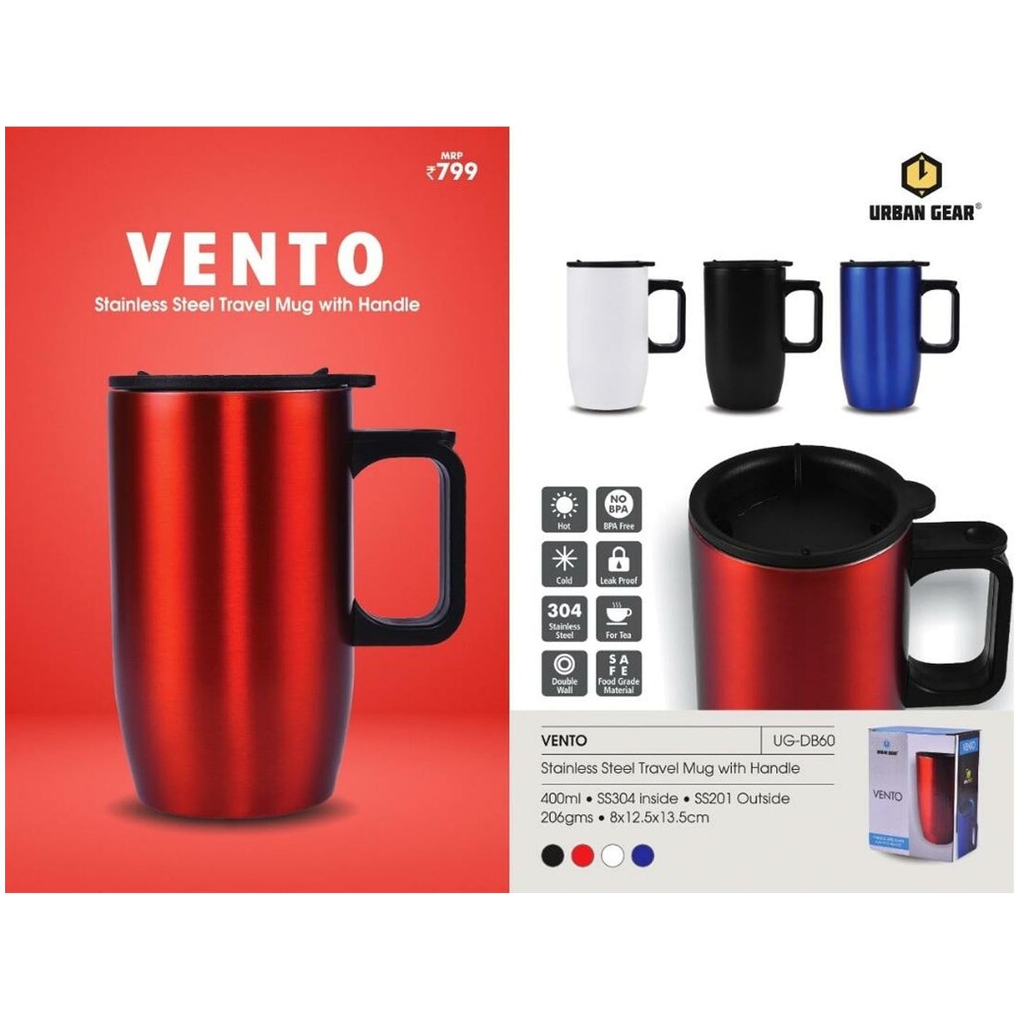 URBAN GEAR - Vento - Stainless Steel Mug with Handle (400ml) - UG-DB60 MARSH Corporate gifts