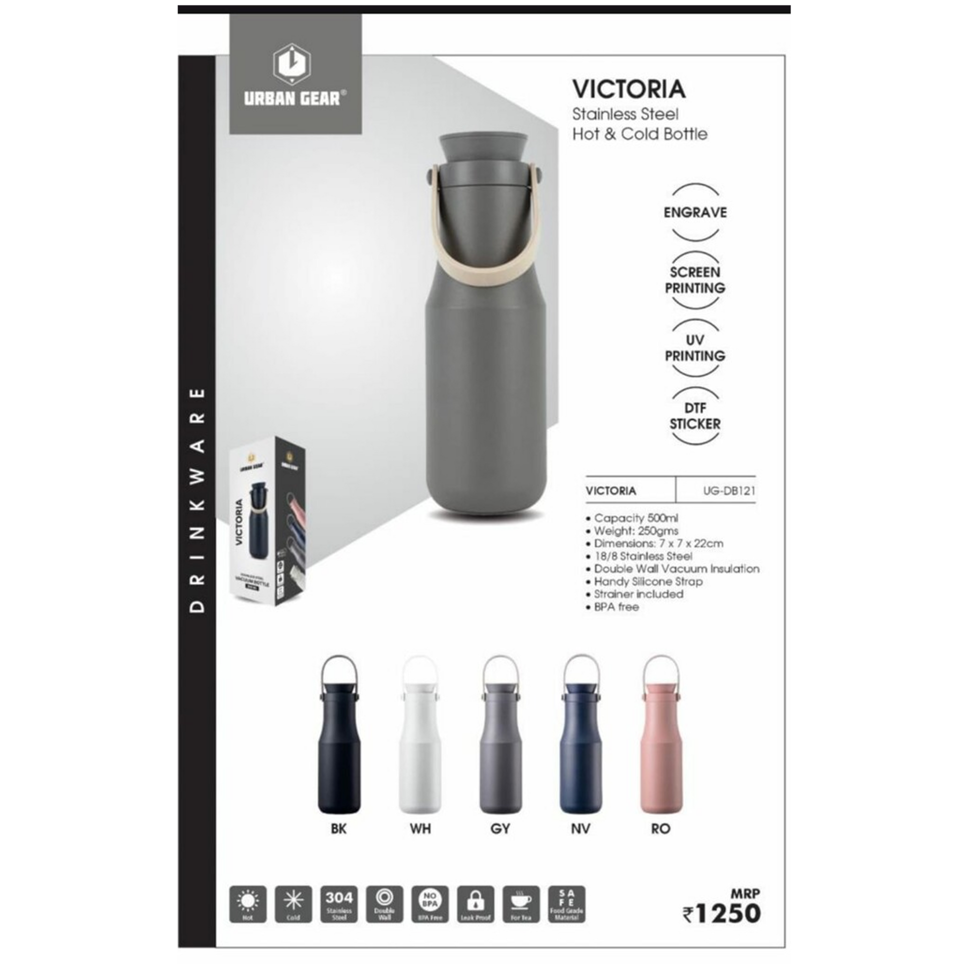 URBAN GEAR - Victoria - Stainless Steel Hot n Cold Bottle (500ml)  - UG-DB121 MARSH Corporate gifts