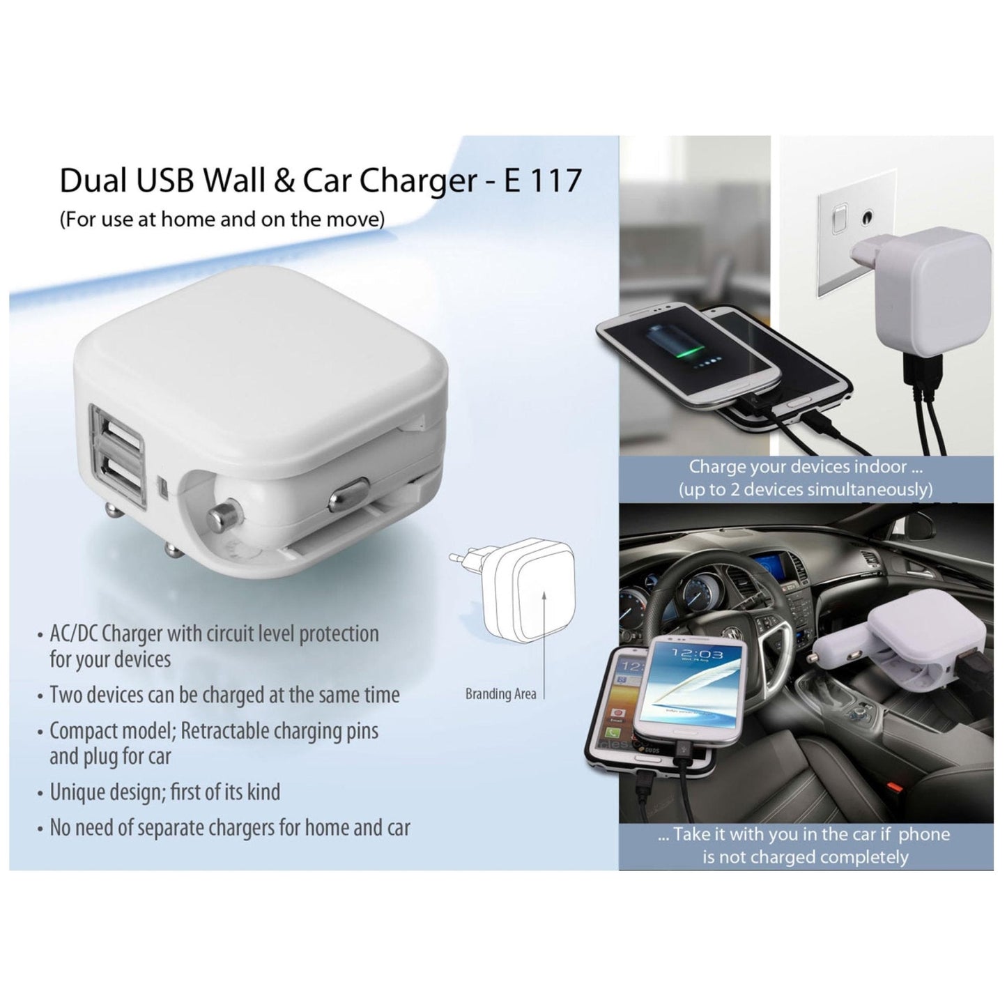 Wall And Car Charger- Dual USB - E 117 MARSH Corporate gifts