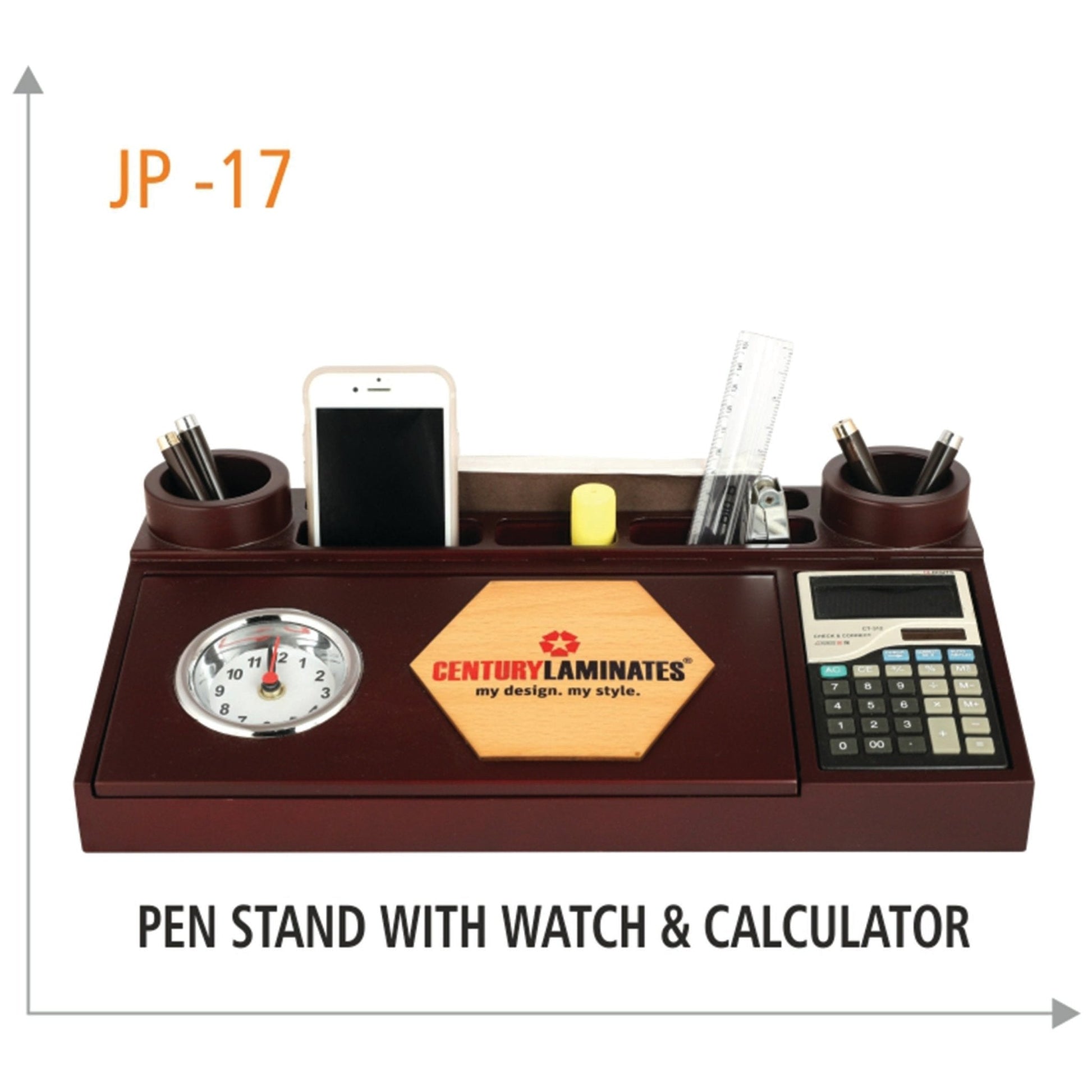 Wooden Pen Stand with Watch & Calculator - JP 17 MARSH Corporate gifts