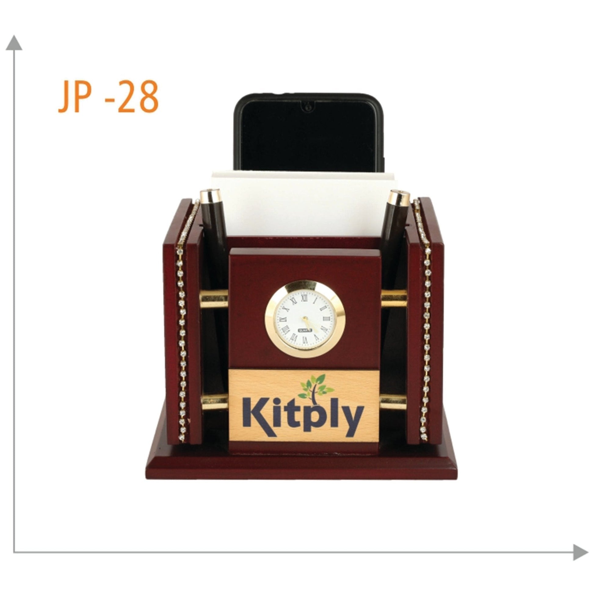 Wooden Pen Stand with Watch - JP 28 MARSH Corporate gifts