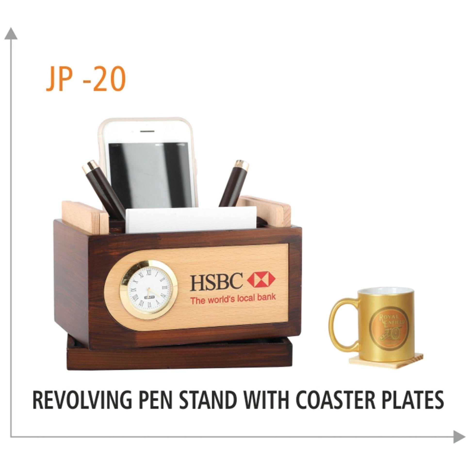 Wooden Revolving Pen Stand with Caster Plates - JP 20 MARSH Corporate gifts
