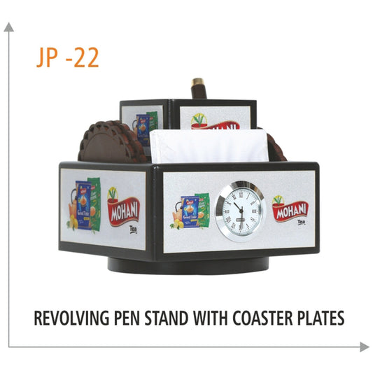 Wooden Revolving Pen Stand with Coaster Plates - JP 22 MARSH Corporate gifts
