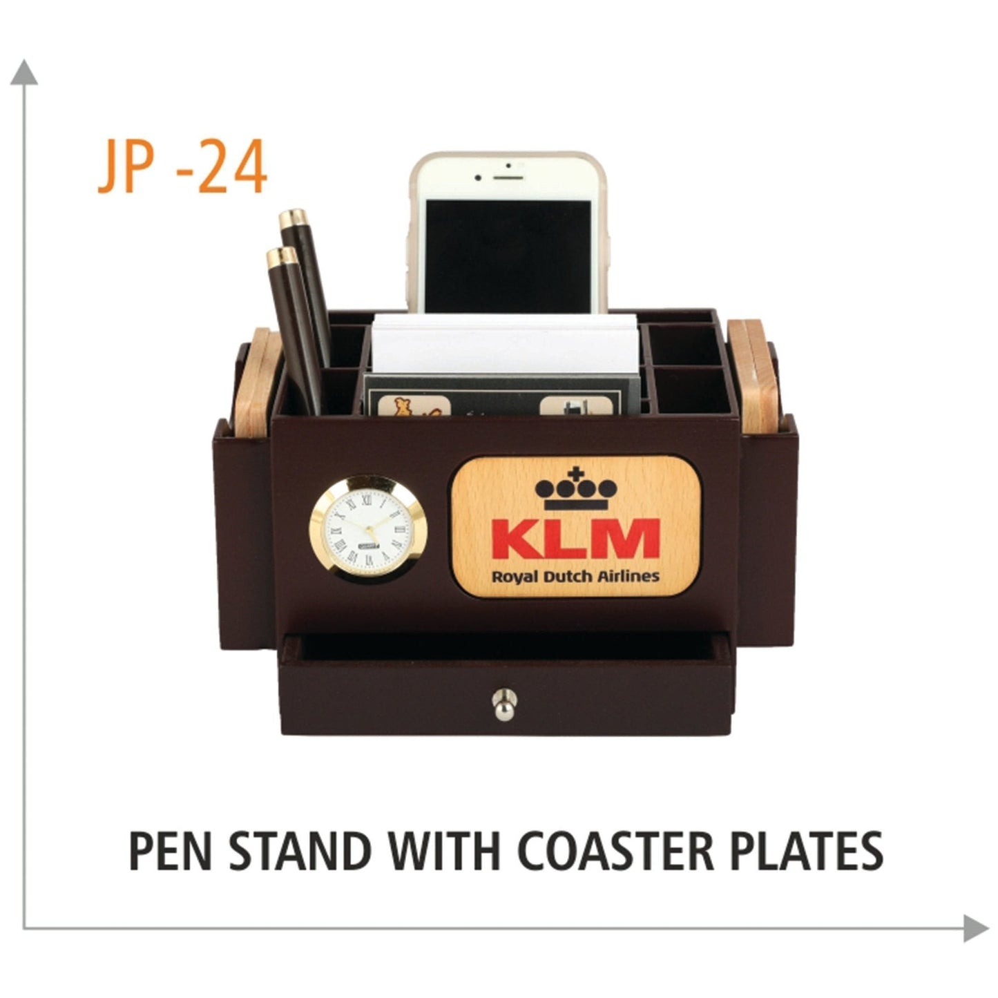 Wooden Revolving Pen Stand with Coaster Plates - JP 24 MARSH Corporate gifts