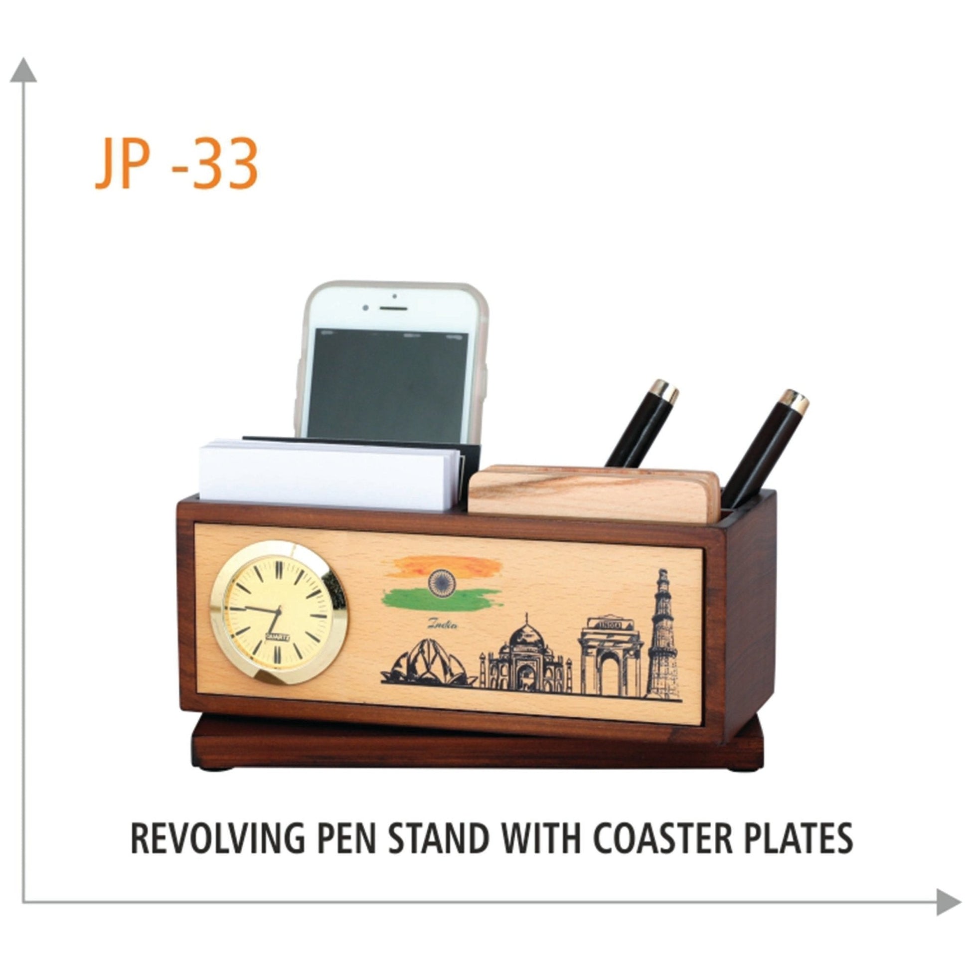 Wooden Revolving Pen Stand with Coasting Plates - JP 33 MARSH Corporate gifts