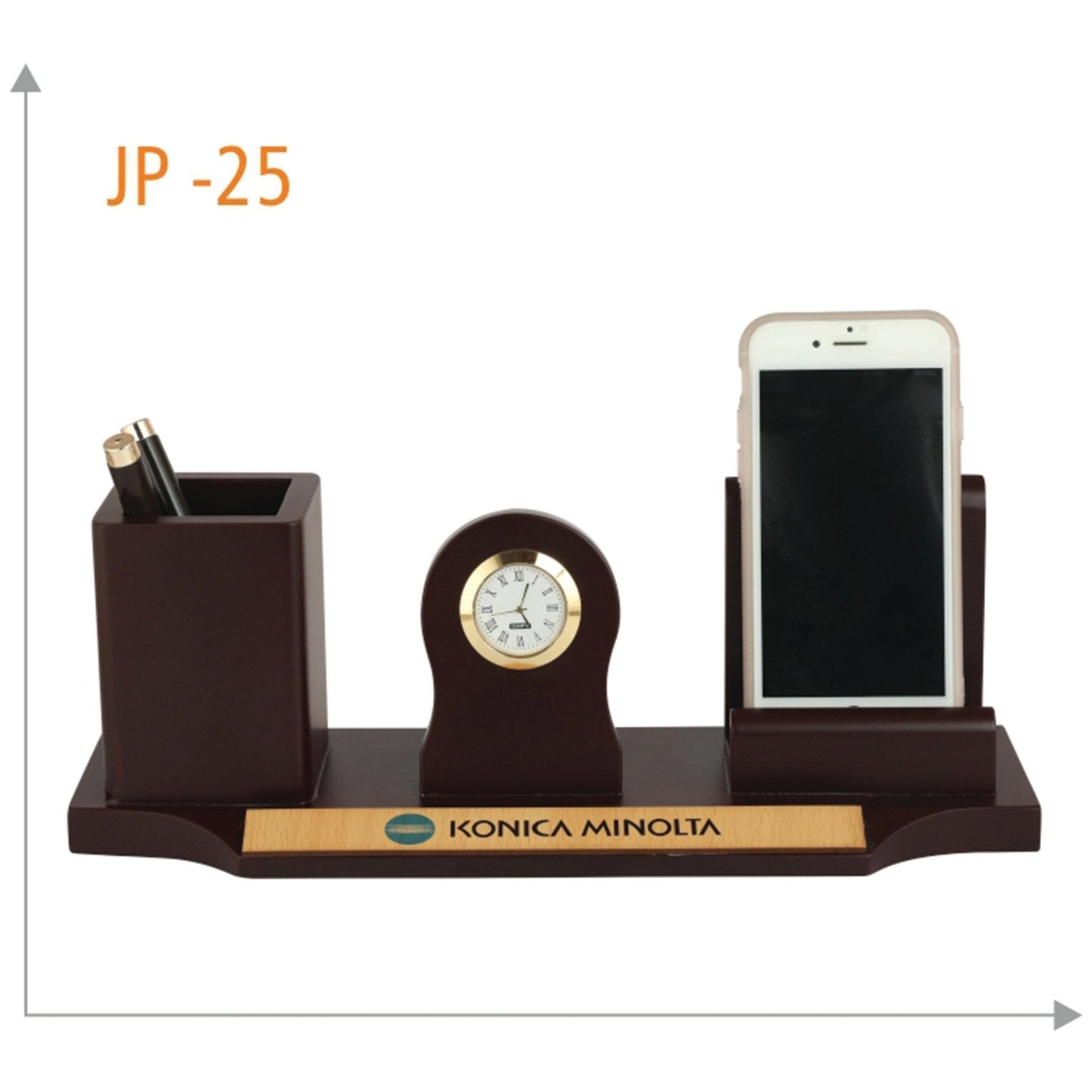 Wooden Revolving Pen Stand with Mobile Holder & Watch - JP 25 MARSH Corporate gifts