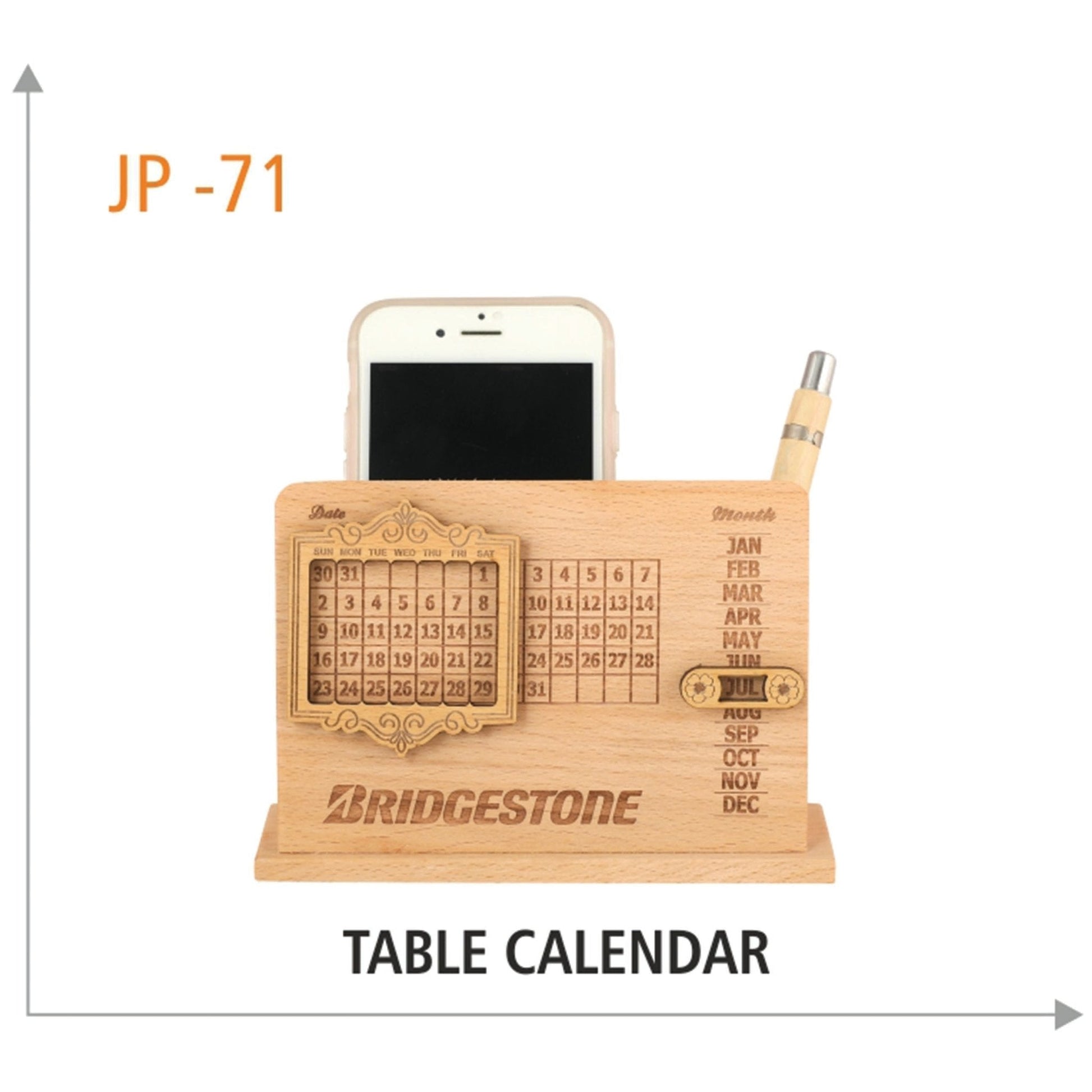 Wooden Table Calendar with Mobile Holder - JP 71 MARSH Corporate gifts