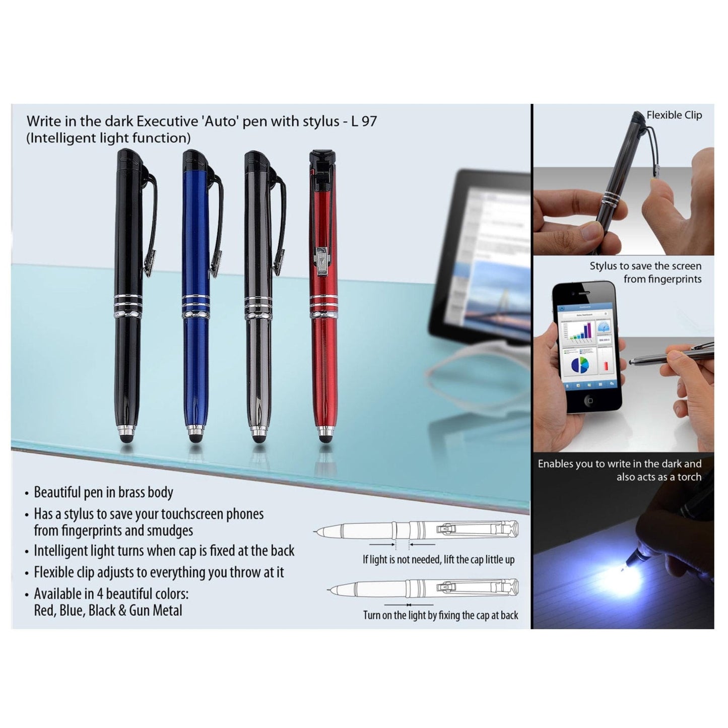 Write In The Dark Executive ‘Auto’ Pen With Stylus - L 97 MARSH Corporate gifts