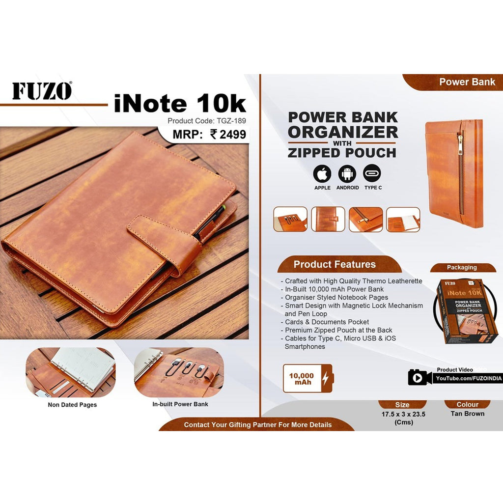 iNote 10K Power Bank Organizer with Zipped Pouch 10000 mAh - TGZ-189
