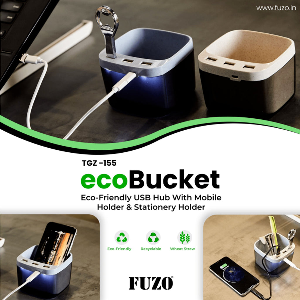 Eco-Bucket USB Hub with Mobile & Stationery Holder - TGZ-155