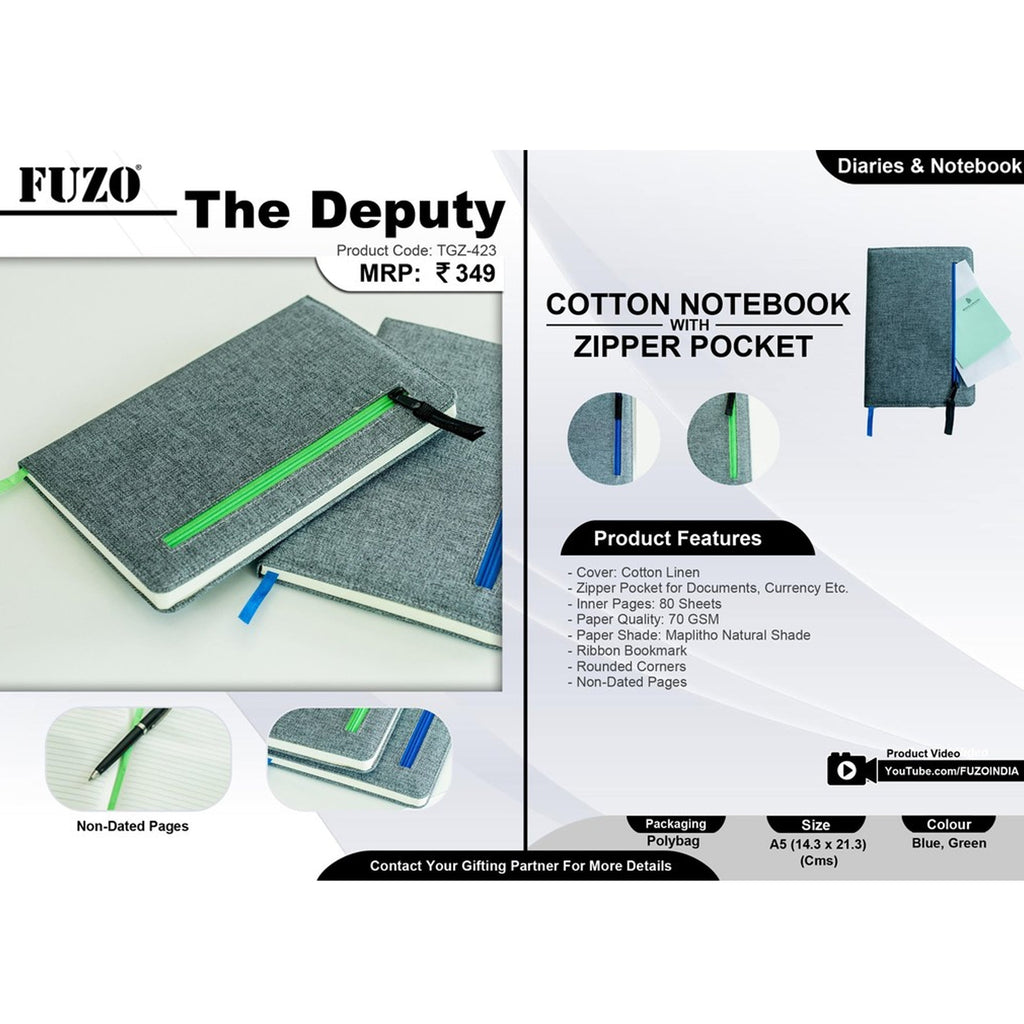 The Deputy Cotton Notebook with Zipper Pocket - TGZ-423