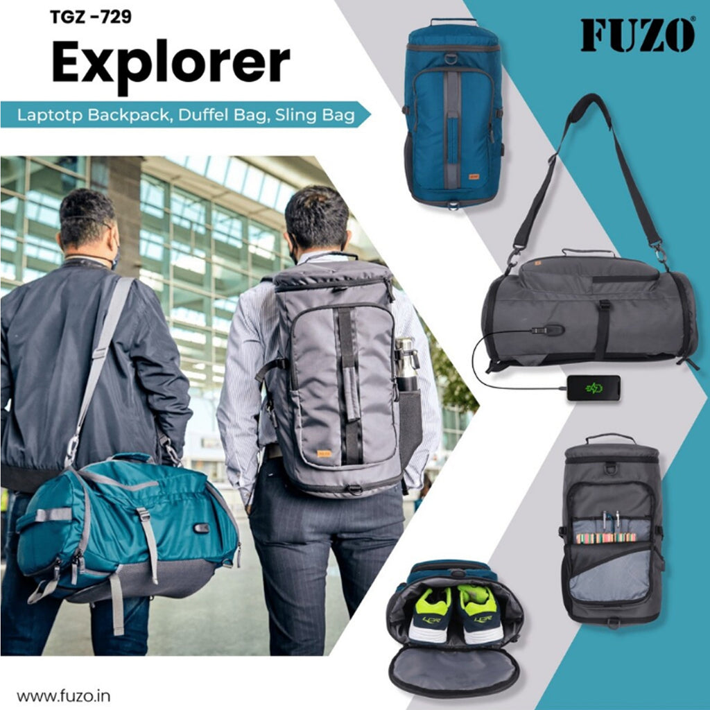 3 in 1 Explorer Laptop Backpack, Duffel Bag & Sling bag - TGZ-729